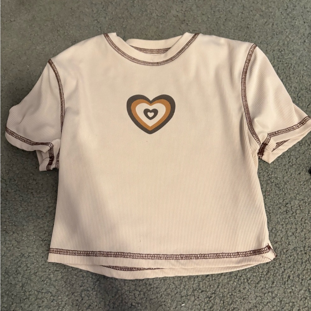 SHEIN Cream and Brown Heart Crop Top